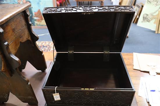 A Chinese hongmu casket, late 19th/early 20th century, W. 54cm